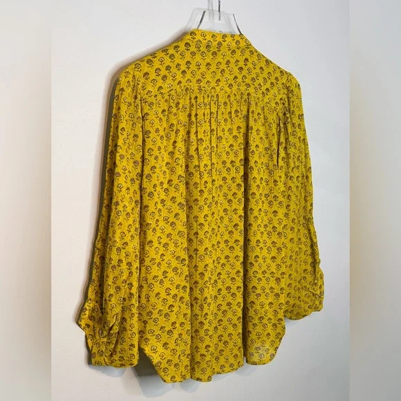 Anthropologie Pilcro The Sidney Batwing Yellow Green Floral Print Blouse Shirt - Picture 7 of 16